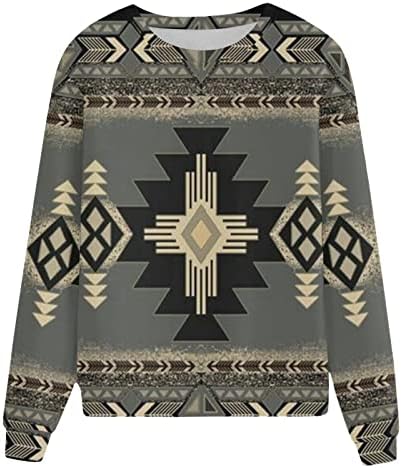 Ženski ležerni okrugli vrat dugim rukavima Vrhunskog majica Etnički uzorak Vintage Western Hoodies Žene žene Aztec