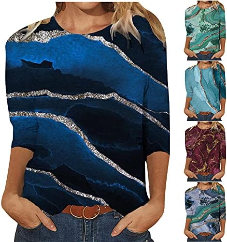 3/4 majice za rukav za žene Ljeto Ležerne prilike za ispis Okrugli izrez Loover pulover udobne meke bluze