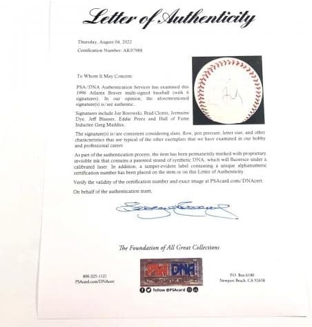 1996 Atlanta Braves potpisan bejzbol PSA / DNK autogramirani Greg Maddux - autogramirani bejzbol