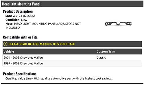 Ploča za montažu farova-kompatibilna sa Chevy Malibu 1997-2005