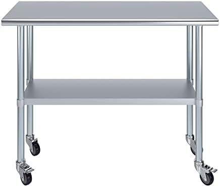 Amgood nehrđajući čelik radni stol sa kotačićima | Radna stanica | Metalna komunalna tablica na točkovima