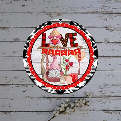 Okrugli metalni valentinovo vijenac potpisuje sve što trebate je ljubav gnome Wood zrnat uzorak uzorak Tin znak Holiday Vrata Rustikalni