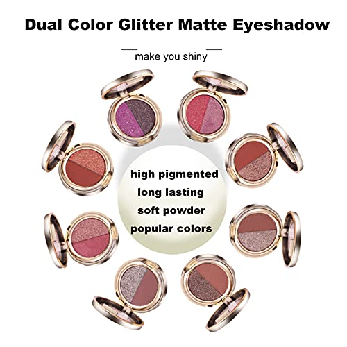 Uifcb Eyeshadow Palette Glitter, dvobojna mat Sparkle Shimmer paleta za šminkanje sjenila za oči, visoko pigmentirani dugotrajni svilenkasti