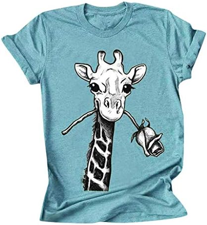Žene plus veličina Giraffe Print Tork Crewneck Majice kratkih rukava Smiješni grafički casual bluze 2023 Ljetni vrhovi