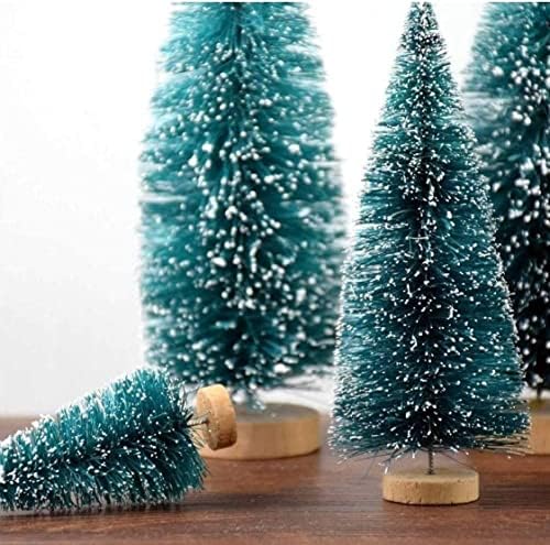 12pcs Mini božićno stablo minijaturne borove sitne sisalne drveće sa snegom i drvenom bazom za ukrašavanje božićnog doma