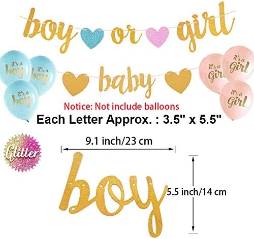 Aonor pol otkrivaju Party Dekoracije - Glitter slova beba i dječak ili djevojka sa srcima Banner, papirnati resice Garland Set za