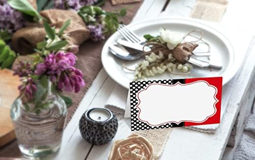 Postavite kartice za vjenčanje, rođendan ili zabavu, Crne & amp; Crvene popunjene kartice s imenom mjesta, preklopne karte za stol