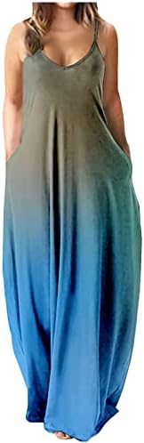 Ženske casual maxi haljine ljetne gradijent V-izrez haljina trendi bez rukava Spaghetti remen dugačak sendus plus veličina
