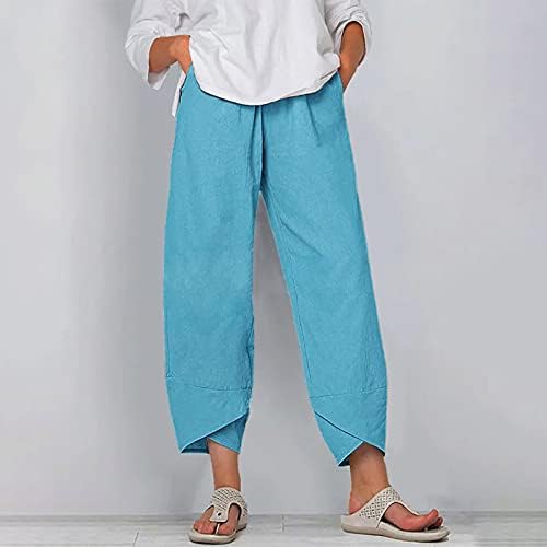 Pamučne lanene hlače ženske ljetne Casual kapri hlače s džepovima visokog struka udobne hlače na plaži Vintage Harem hlače