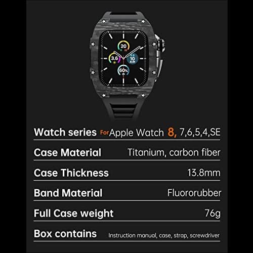 CNHKAU komplet za modifikaciju od karbonskih vlakana za Apple Watch seriju 8, 7, 45 mm metalni okvir + gumeni remen za iWatch seriju