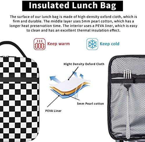 Golosila crno bijela trkaća i karirana torba za ručak prenosiva izolovana kutija za ručak Nazad u školski piknik Office Travel