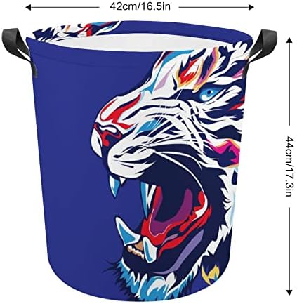 Korpa za veš Tiger Face u boji okrugle platnene platnene korpe sa ručkama vodootporna sklopiva kanta za pranje veša torba za odeću