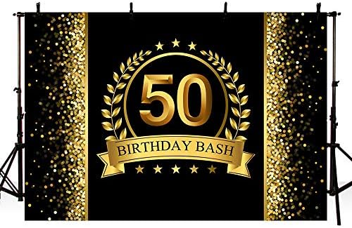 MEHOFOTO Glitter Gold and Black Photo Studio Booth pozadina Happy 50th Birthday Bash Party Dekoracije Banner Pozadine za fotografiju