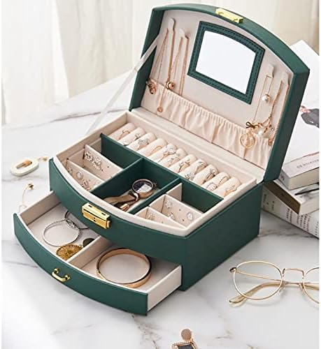 Hgvvnm kožna kutija za nakit sa ogledalom i ogrlica za ogledala i kapacitet snage multifunkcionalne nakit nakita