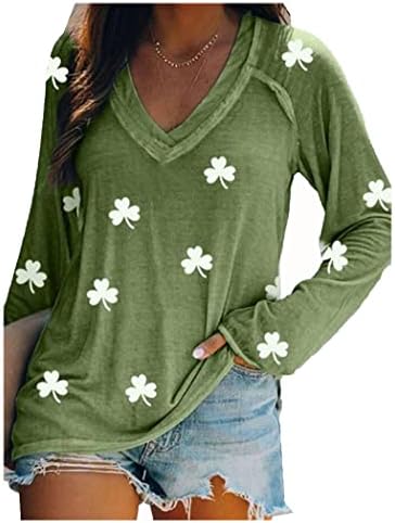 Liuzhuqin Womens St. Patricks Dan majica s dugim rukavima V rect duks irski pulover tiska
