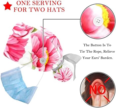 Jaruis Work Cap Pink Cvijeće Štampane zaštitne kape za kosu za kosu koja apsorbira znojni repni rep sa gumbima Jedna veličina odgovara