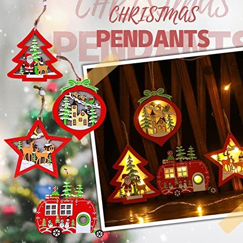 Creative Privjesak stablo Mali drveni šupljini božićni svjetlosni ukras domaći dekor Candy Cane Garland sa svjetlima