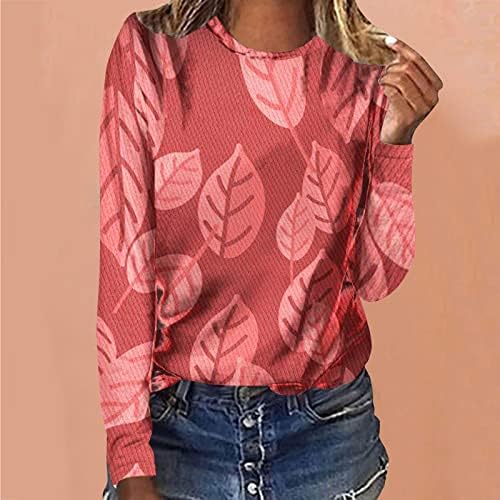 PIMOXV PINK PINK Dnevne bluze za žene Botanički tisak za odmor T-majice Labavi ležerni Ljetni vrhovi dugih rukava Bluze