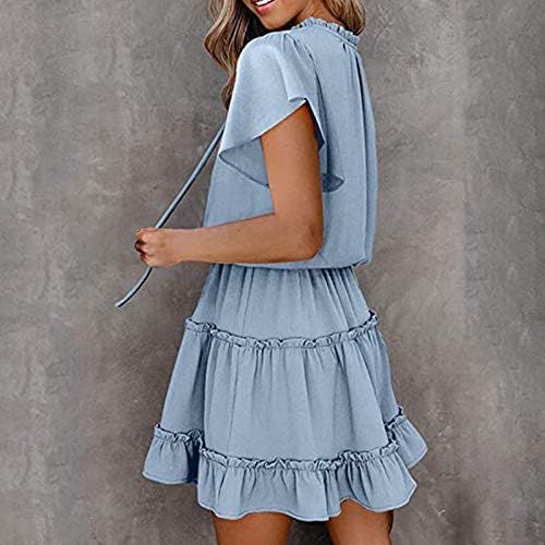Iqka ženske ljetne V-izrez modne kratke rukave plisirane Mini suknje haljine haljine za tinejdžere