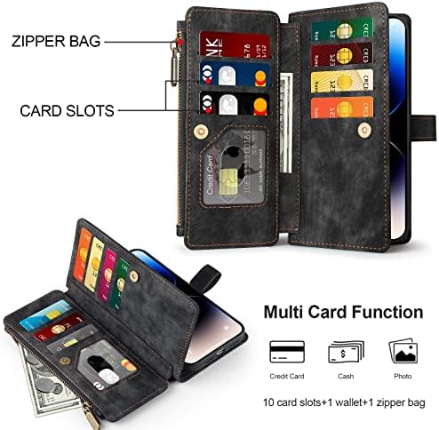 Za iPhone 14 Pro Max futrolu, futrole za novčanike sa karticom & nbsp;držač za noge, PU kožna navlaka džep sa zatvaračem RFID blokirajuća
