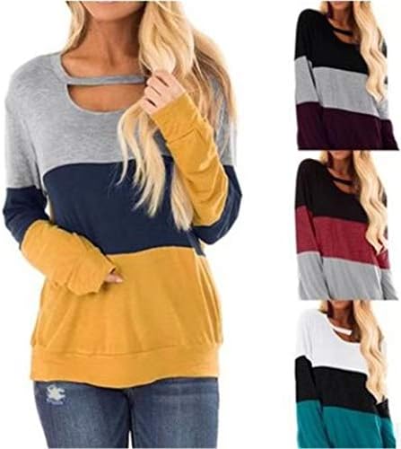 Andongnywell ženski Dugi rukav blok boja košulja okrugli vrat Casual vrhovi Colorblock posada vrat T-Shirt