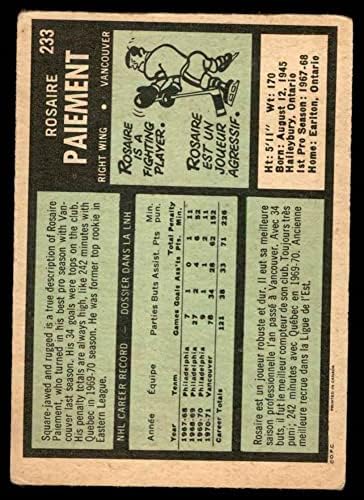 1971 O-pee-chee Regular Card 233 Rosaire Paiement of Vancouver Canucks Grupe dobro