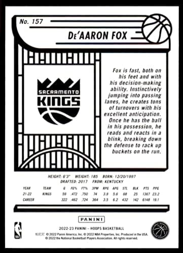 2022-23 PANINI NBA HOOPS 157 DE'AARON FOX NM-MT Sacramento Kings Košarkaška trgovačka kartica NBA