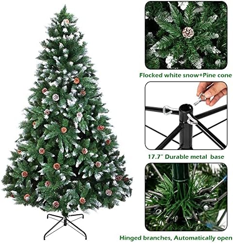Aoof božićno stablo 6ft 920 grane pješačke raspršivanje Bijelo drvo plus borovni konus savršen božićni ukras poklon