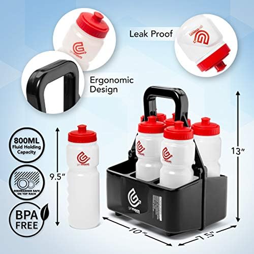 GetMovin Sports Premium hidratantna stanica uključuje 6 ergonomskih boca za stijenje crne i 1 nosač boca za vodu