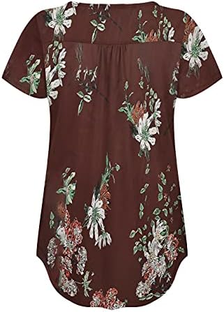 Plus size Ljetne tuničke vrhove za žene modni ruširani cvjetni print majica V izrez kratkih rukava Bluze sa gumbom
