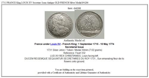 1731 FR 1731 Francuska King Louis XV Sekretarka izdanje antiknog novčića dobro