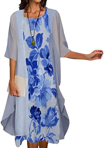Ženska casual moda Print V-izrez srednje dugačke kamizole dvije komadne set haljine