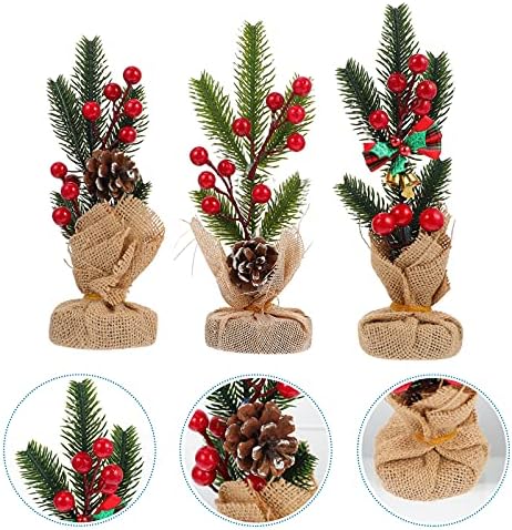 Valiclud 3pcs mini božićno drvce sa borovom konusom i crvenim bobicama umjetnim božićnim božinim borovima sa drvenom bazom za božićne