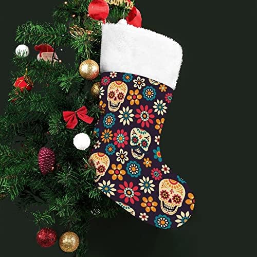 Šećerne lobanje i cvijeće Božićne čarape Božićne čarape torbica Porodični Xmas Decor