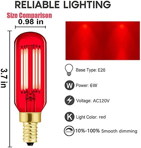 E12 LED crvena sijalica,LED crvene sijalice sa mogućnošću zatamnjivanja, 60 W ekvivalentna Vintage LED crvena sijalica, T6 6W LED Edison luster sijalice, crvene sijalice sa Kandelabrom, 6-Pack